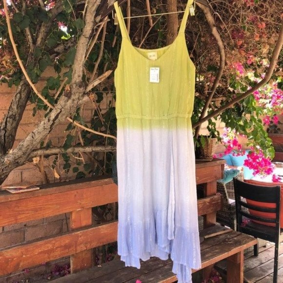 NWT XL Sand & Spirit Sleeveless Ombre Green v Neck Midi Knee Length Dress - Picture 4 of 9